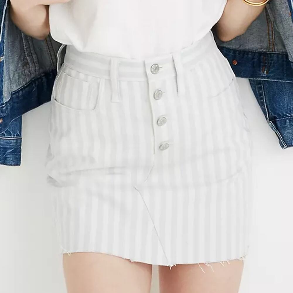 Madewell Stretch A-Line Mini Skirt-Pompano Stripe: Button-Front Edition, 32
